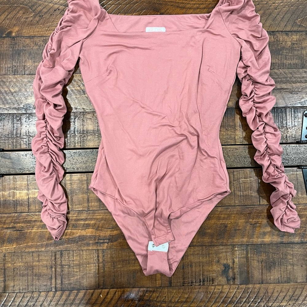Pink Lily Pink Bodysuit with Dramatic Sleeves
